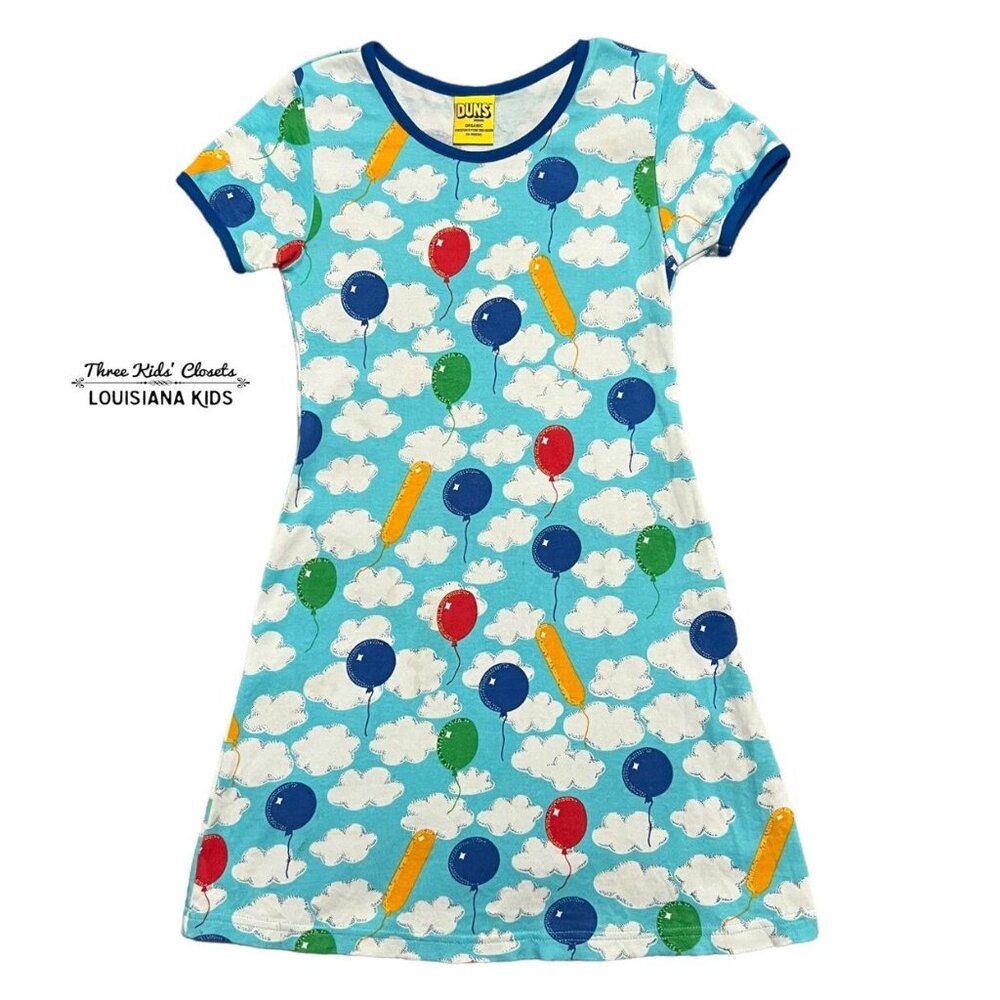 DUNS Sweden Sz 116 (6Y) A Cloudy Day Organic Balloon Cloud Print Dress